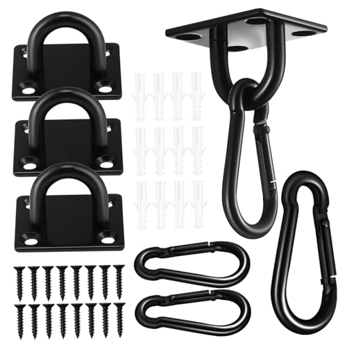 HOLIDYOYO 4 Sets Door Buckle Set Metal u Bracket Ceiling Hooks U Hooks for Hanging Hooks and Eyes Hooks Ceiling Anchor Pad Eye Hook Anchor Hook Eye Hooks Heavy Duty Stainless Steel Black