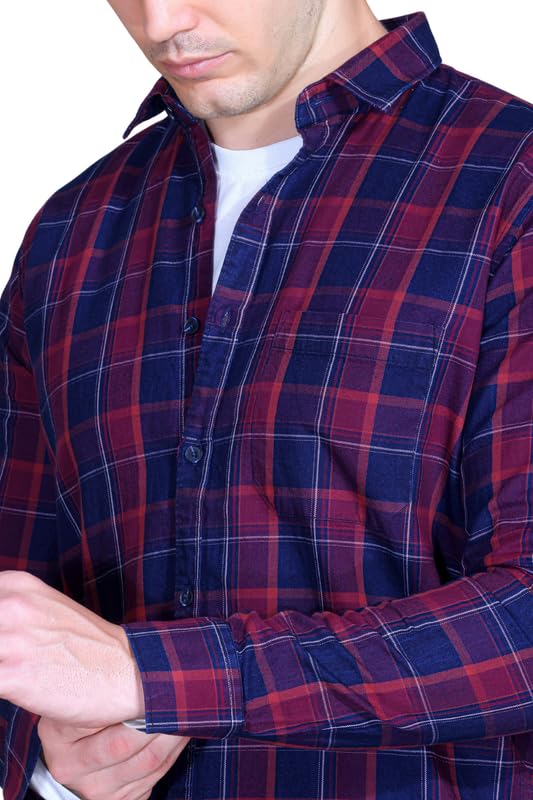 Image of SANE ORIGINALS Ingdigo Washed Checks Pure Cotton Shirt for Men