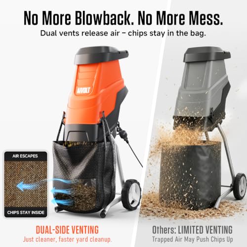 Image of AIVOLT Electric Wood Chipper, 15-Amp Chipper Shredder, 1.8 inch Cutting Capacity, 12 Gal Anti-Blowout Bag, 2 Extra SK5 Blades, 18:1 Mulching Ratio for Yard Waste, Composting & Garden