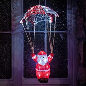LEWIS&WAYNE Pre-lit Hanging Christmas Santa with Parachute, 27.5” Lighted 30 Cool White LEDs Indoor Outdoor Xmas…
