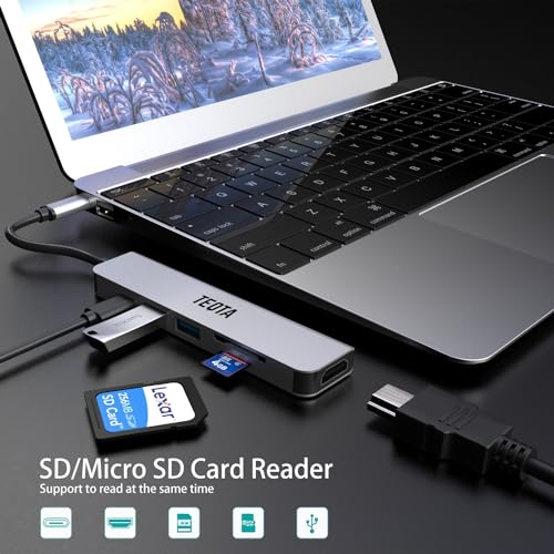 Image of Usb C Hub for Macbook 6 in 1 Portable Type C Docking Station Multiport USB Hub, 4K HDMI Connector for Laptop, SD /TF Card Reader, 2 100 Watt PD 3.0 Data Ports for M1, M2 and More (Silver)