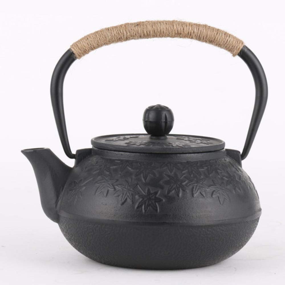 Teiera in ghisa Bollitori per piano cottura Pentola in ferro Pentola in ferro artigianale Set da tè in ghisa Set da tè 0,9 litri Nuova foglia d'acero ， Fornello domestico tradizionale Comfortable