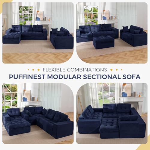 Image of MAXYOYO Modular Sectional Sofa with Ottoman and Loveseat, Cloud Boneless Couch with Layered Cushion, Flexible Module Combination Sofa for Living Room, No Assembly Required,Navy