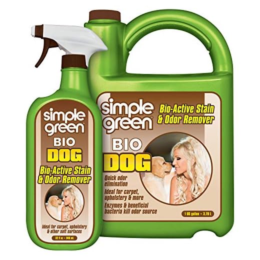 Simple Green Bio Dog Active Stain & Odor Remover - Enzyme Cleaner & Stain Remover for Carpet, Rugs & Fabric – eliminates Urine Odor (32 oz Spray & 1 gal Refill)