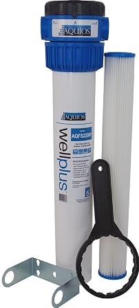 Aquios WellPlus Salt AQFS220W Free Water Softener & Filter System-Remove & Prevents Limescale-Prevents Iron Stain-High Flow Pleated Design-Removes Rust, Sediment, Dirt, 3/4" Brass Ports