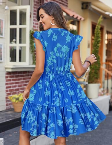 Image of HOTOUCH Women Printed Dress for Summer Short Ruffle Sleeve Dress Tiered Mini Dress with Pockets