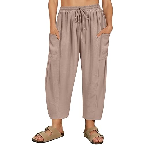 CARCOS Plus Size Pants Womens Summer Palazzo Harem Pants Drawstring Lantern Beach Pant Ankle Vacation Pant with Pocket Xl-5XL