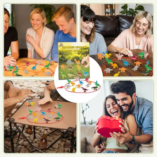 Juego de ajedrez magnético, juego de ajedrez magnético portátil con cuerda, mesa de camping interactiva de dinosaurio para fiestas familiares, imán estrategia de ajedrez, ajedrez magnético, juego - imagen 7