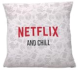 vanVerden Kissen mit Spruch - Netflix and Chill - Logo - Filme und Serien - Kissen 40x40 cm Kuschelkissen Dekokissen Kopfkissen, Farbe:Weiß (Soft-Touch), Ausführung:Kissenbezug ohne Füllung