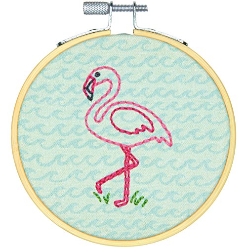 Image of Dimensions 'Flamingo Fun' Short N' Sweet Mini Embroidery Kit for Beginners, 4''