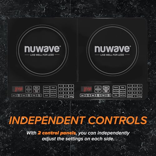 Nuwave Double Cooktop Induction Countertop Burner, Portable, 900 & 1800W, 100°F to 575°F, Large 8” Heating Coil, 50 Pre-Programmed Settings, Shatter-Proof Ceramic Glass, Built-In Safety Auto Shut Off