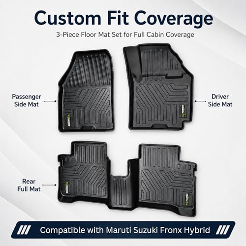 Image of EV MASTER Car Floor Mats for Maruti Fronx Hybrid (2026 Onwards) Complete Set | All Weather | Anti-Slip | Luxury Premium Car Mat | Full Coverage | Custom Fitted Car Foot Mats (5D Black)