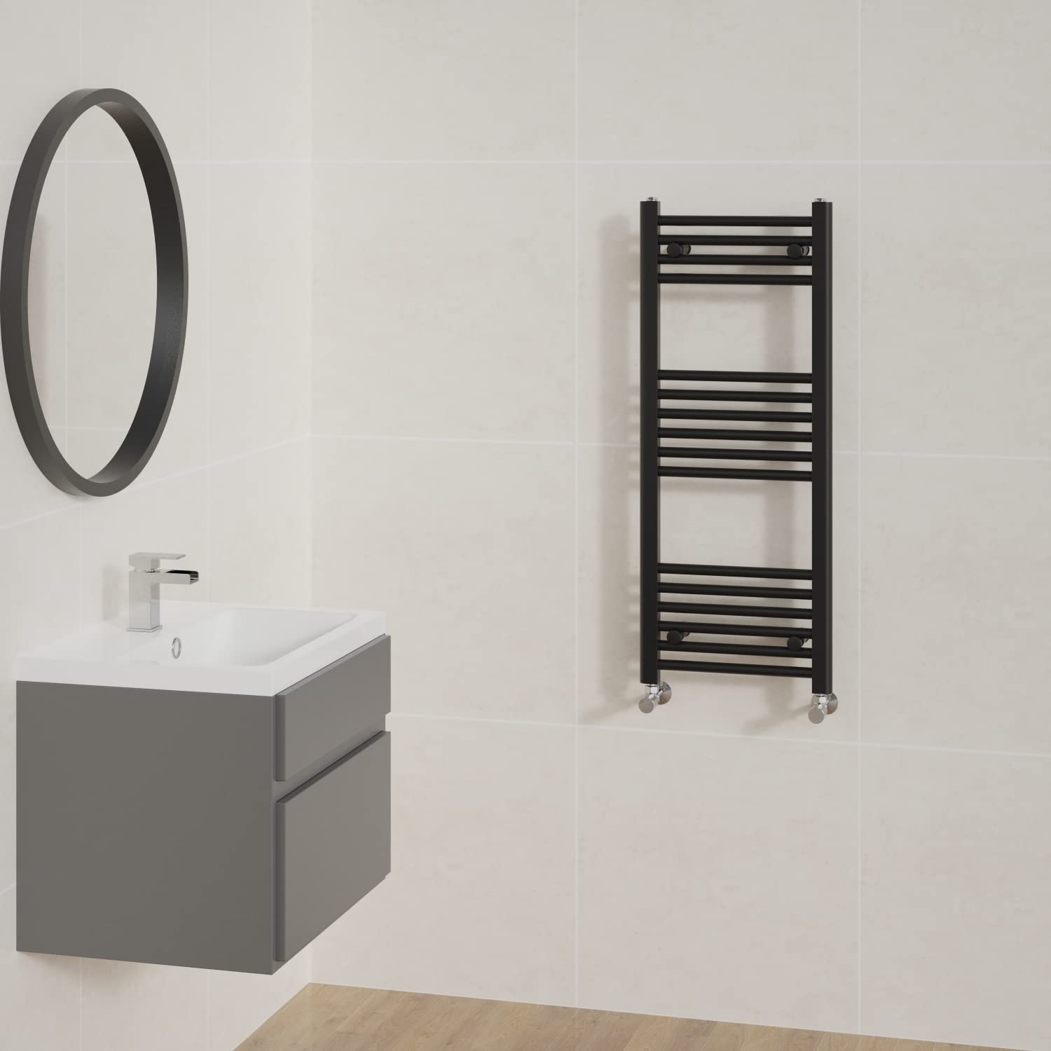 NRG Straight Black Bathroom Heated Towel Rail Radiator Central Heating Ladder Rad Warmer 1000x400mm