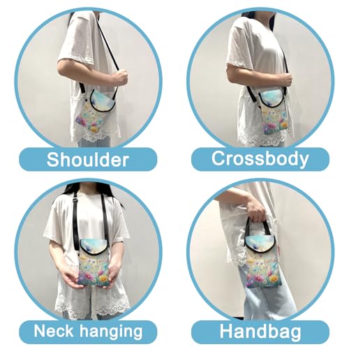 Image of Neoprene Cell Phone Sleeve Pouch Case Bag with Crossbody Strap Neck Lanyard for Women 7.5 X 4.3 in Colorful Flowers