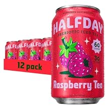 HALFDAY Prebiotic Raspberry Iced Tea Cans, Supports Digestive & Gut Health, 6g Plant Fiber & Prebiotics, Low Sugar, 35 Calories, Real Brewed Tea, Natural Caffeine, Gluten Free, 12 fl oz 12 pack Packaging May Vary