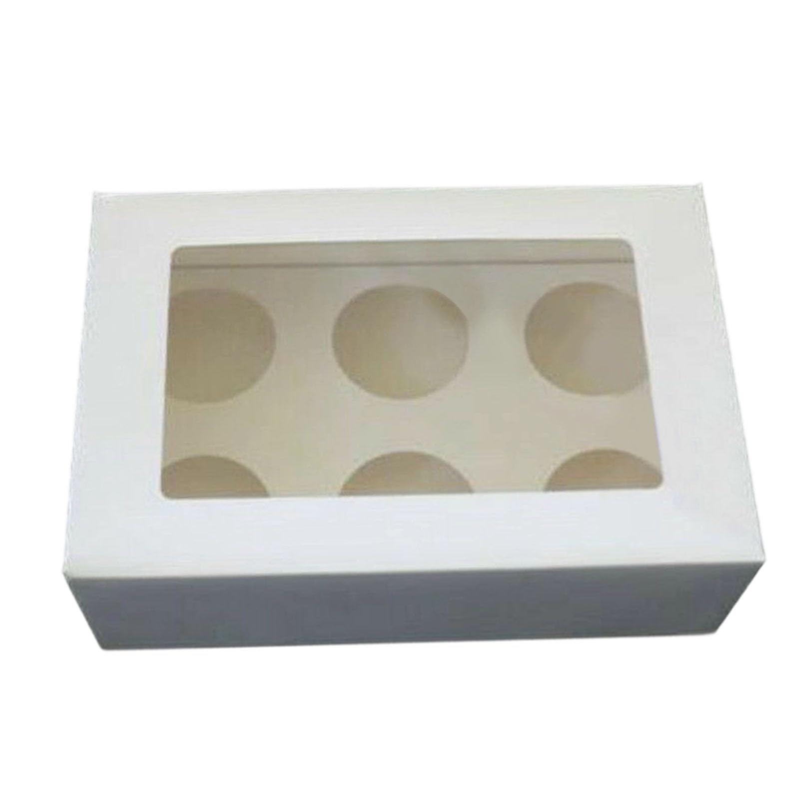 Juego de 25 Cajas para Cupcakes con 6 Orificios para Exhibir Fácilmente y Regalar en Bodas y Cumpleaños, Hechas de Cartón Blanco Resistente, Tamaño 25,5 X 17 X 8 Cm