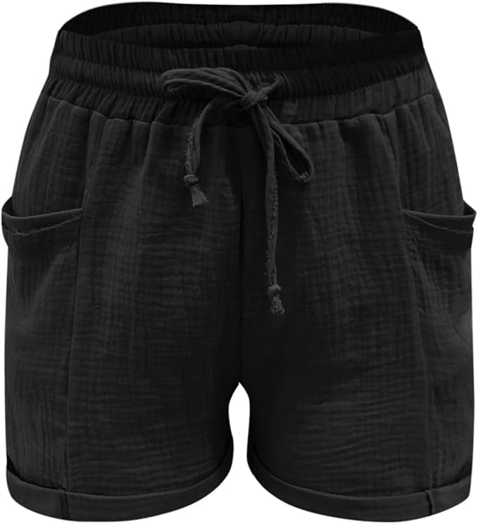 Women's High Waist Lace Up Loose Wide-Leg Shorts Beach Flowy Short Pants Drawstring Palazzo Capri with Pockets4