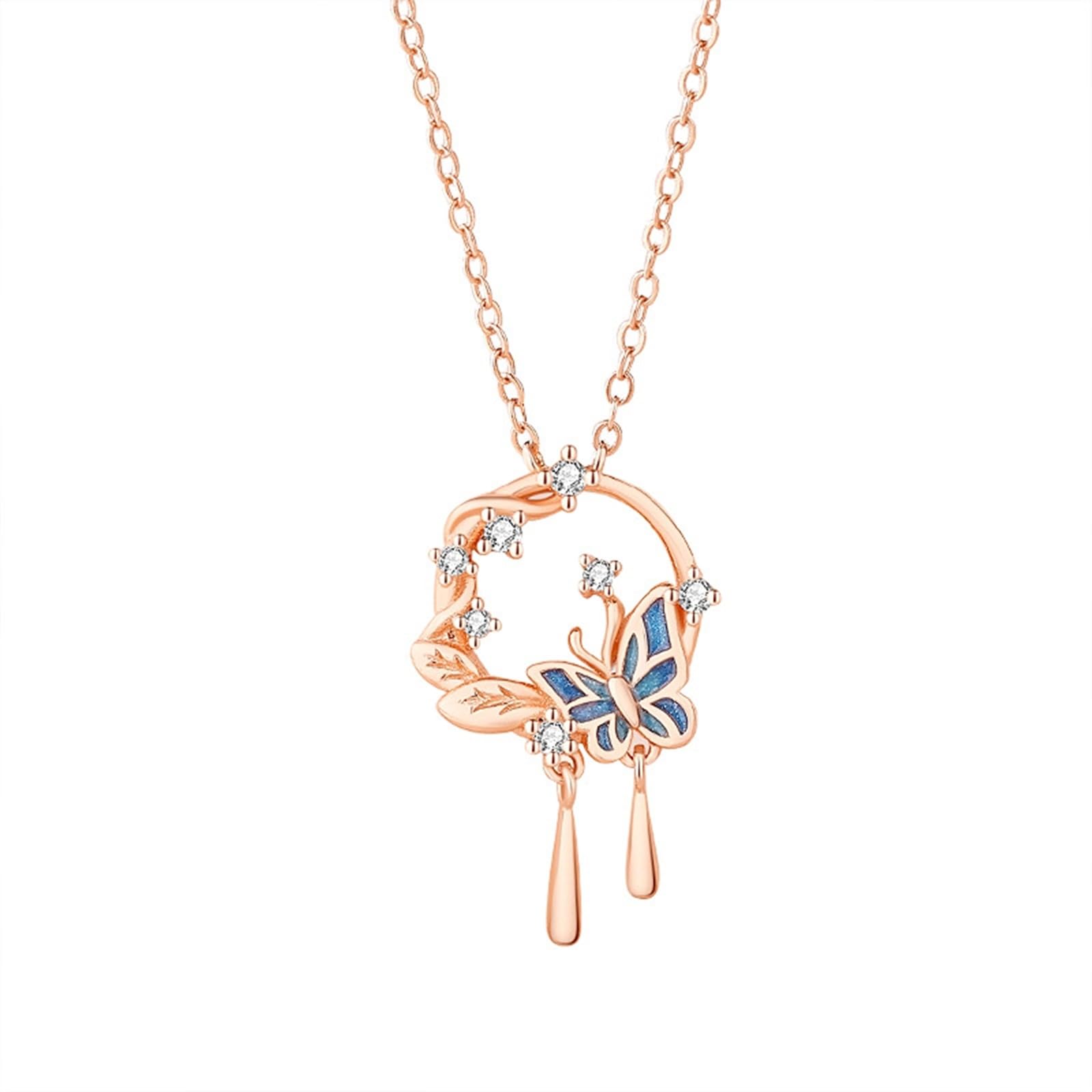 Collana Matrimonio Oro Rosa 9kt/14kt/18kt, Collane Ciondolo Farfalla Donna con Diamante Lab, Catena Regolabile 40+5 cm