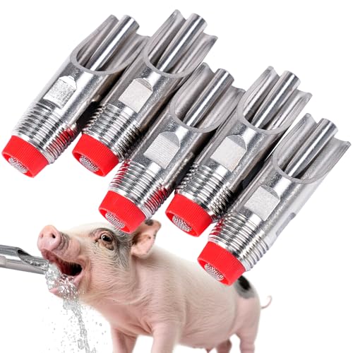Svauoumu 5 bebedores automáticos de cerdo de acero inoxidable, a prueba de fugas, 1/2 pt, rosca para cerdas y lechones, boquilla de pato, pezones, portador de aves, 5 unidades