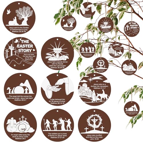 36 Pcs Easter Wooden Hanging Ornament Religious Easter Decorations He