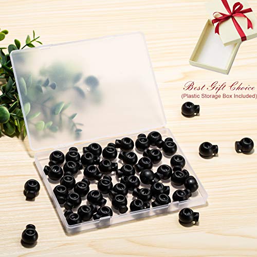 Double Elite 45 Pcs Plastic Cord Locks Ball Shape For Hat Straps, Single Hole Draw String Clip, Spring Cord Toggle For Drawstrings/Paracord/Shoelaces/Hoodies/Pants Closures, Black #TOP2