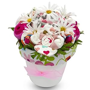 Nikki’s Gift Basket’s Baby Clothing Flower Bouquet, New Baby Girl Gift Basket with Baby Clothing Arranged Like Celebration Flowers, Creative Unique Baby Gift