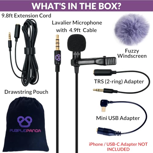 Purple Panda Lavalier Microphone Kit – Clip-On Lapel Mic for Motovlog, Creators & Vlogging – GoPro, DJI & Insta360 Action Cameras, iPhone, Android, iPad, DSLR, Zoom/Tascam, PS5 – Omnidirectional - Image 5