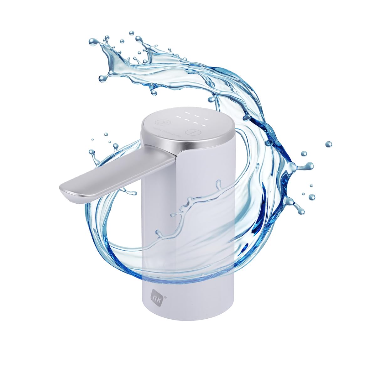 NK Distributeur d'eau avec affichage LED - Automatique, 4 volumes de distribution 200/600/800ml/continu, 1200mAh, commande tactile, bouteilles et carafes de 1,5, 10L, 11,3L, 15L, 18,9L - Couleur Blanc