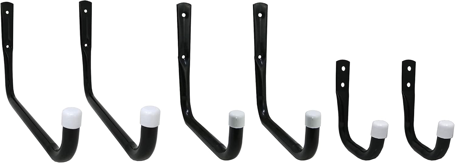 Shepherd Hardware 8088E Heavy Duty Steel Garage Storage/Assorted Utility Hooks, 6 Pack, black