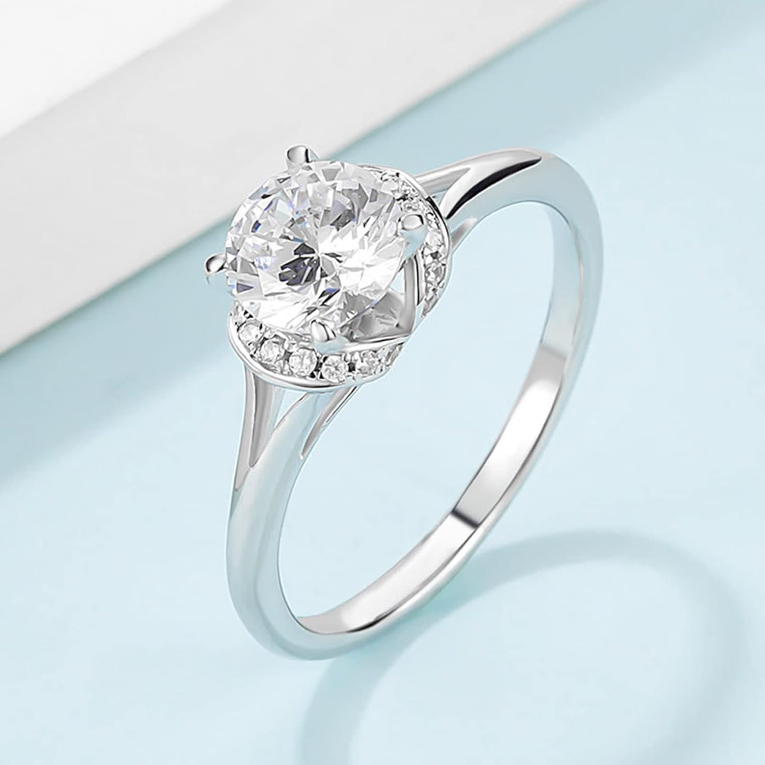 Women's Ring Engagement Sterling Silver Wedding Rings 4 Prong Solitaire Design Moissanite Promise Ring Vintage for Women