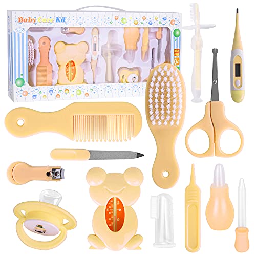 Productos de cuidado del bebé - 11 en 1 - Set portátil para el cuidado de la salud del bebé con cepillo, peine, tijeras, cortaúñas, etc. para el cuidado de los niños sanos y limpios (amarillo)