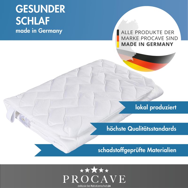 PROCAVE Lyocell Matratzenbezug versteppt, mit 4-Seiten Reißverschluss und 4 Handgriffen, 100% aus Deutschland in 140x200 cm für Matratzen-Höhe 20cm