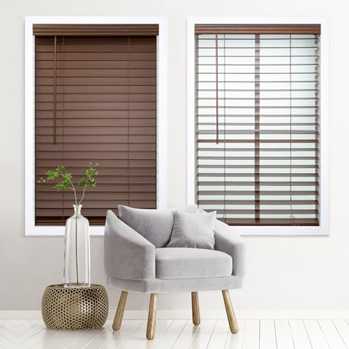 DEZ FURNISHINGS Cordless 2" Signature Faux Wood Blind, 72.25" W x 48" H, Bark Brown