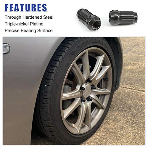 M12x1.5 Lug Nuts,Wheel Accessories Parts Set of 24 12x1.5 Thread Lug Nut 1.38" Tall Spline Cone Seat Black Lug Nut with 1 Socket Key for Toyota 4Runner Tacoma Tundra Most 6 Lug 4 Lug Wheels