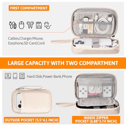 OrgaWise Kabeltasche Kabelorganizer Reisen Kabel Etui Elektronik Zubehör Organizer Tasche Universaltasche für Bag Accessories Handy Ladekabel, Powerbank, USB Sticks (RH2219C-Beige)
