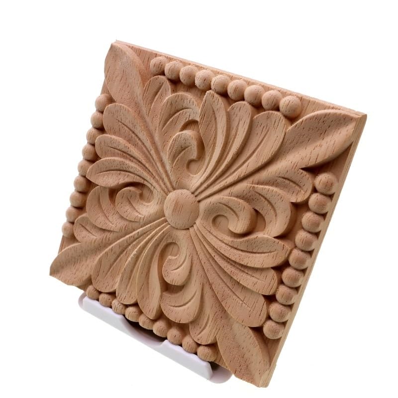 Holzornamente Natürliche Holzapplikationen, quadratische Blumenschnitzerei, Aufkleber, dekorative Holzleisten for Schranktüren, Möbel, Dekoration, Handwerk(30cm)