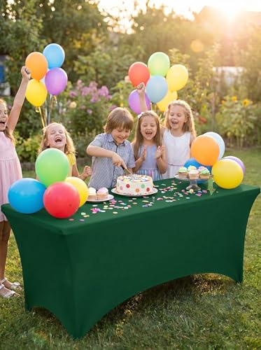 Image of Utopia Kitchen Spandex Tablecloth 2 Pack [6FT, Emerald Green] Tight, Fitted, Washable and Wrinkle Resistant Stretch Rectangular Patio Table Cover for Event, Wedding & Parties [72Lx30Wx30H Inch]