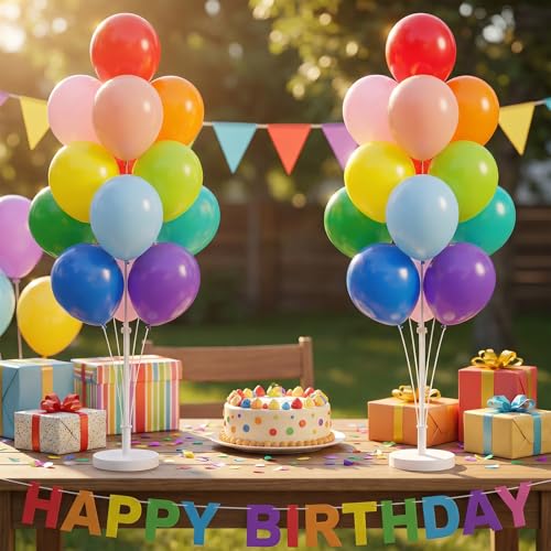 Image of Balloon Column Stand Kit,2 Sets of Assorted Rainbow Balloon Tower Pillar with 10inch Bright Color baloon Reusable Design for Grirls Party,Birthday, Wedding,Baby Shower (13-Colorful)