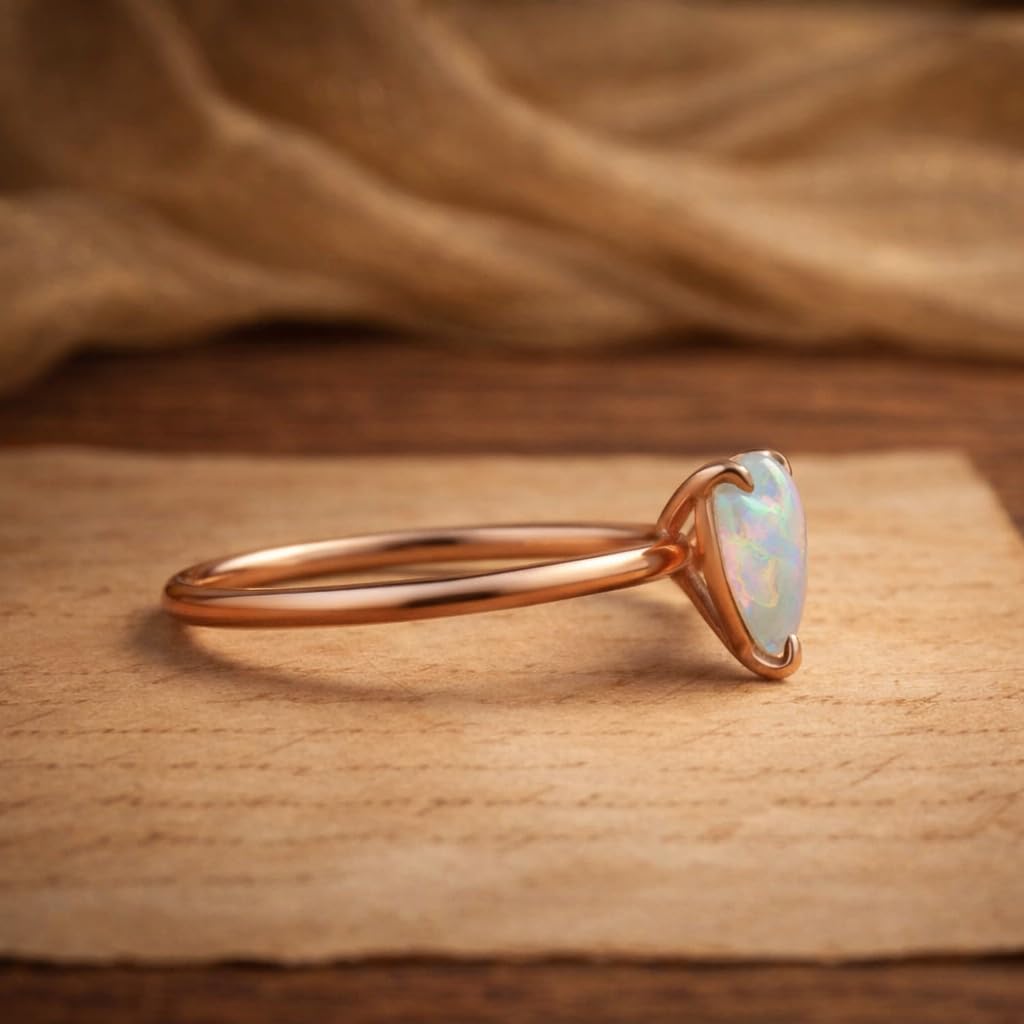 14K Rose Gold Heart Opal Ring Romantic Minimalist Solitaire Engagement Ring October Birthstone Promise Ring Dainty Love Jewelry Gift for Her