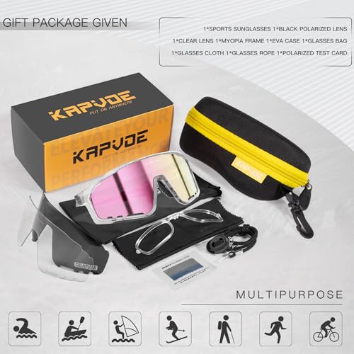 Image of KAPVOE 3 Lens & Polarized Cycling Sunglasses Men Women MTB Running K76 | 3-lens and polarized sports eyewear for men and women, designed for cycling, MTB, running and fishing