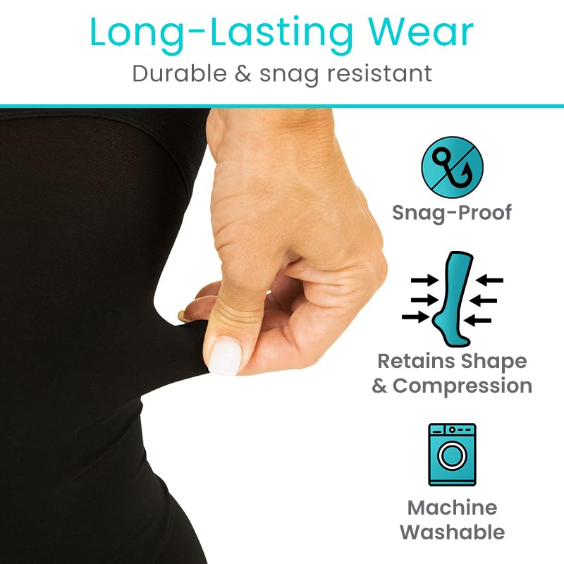 Image of Vive 15-20 mmHg Open Toe Thigh High Compression Socks for Men & Women - Thigh High Compression Stockings & Support Hose for Varicose Veins, Circulation & Pregnancy Support - Over the Knee Leg Sleeve