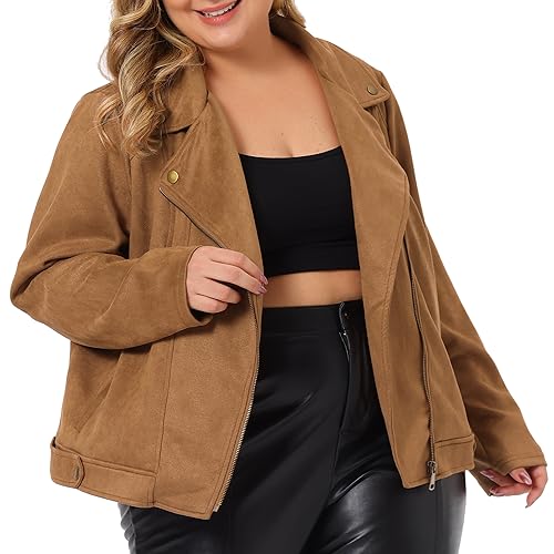 Agnes Orinda Plus Size Women Faux Suede Jacket Moto Biker Zipper Bomber Crop Coat Jacket Halloween2