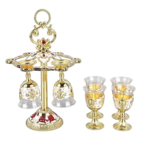 Tasse à vin, calice chinois en alliage de zinc, 6 pièces de belles couleurs pour la fête (couvercle blanc doré)