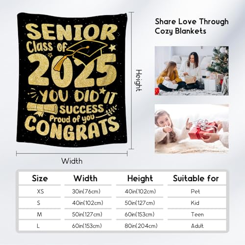 Graduation Blanket - Class of 2025 Graduation Gifts for Her or Him - 40"x50" Flannel Soft Throw Decorations - Senior 2025 Gold Blankets for College, High School