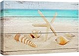 Wall26 Canvas Prints Wall Art - Starfish and Seashells on the Beach with Vintage Wood Background - 16