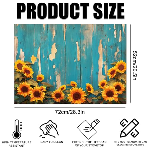Image of Nuxovilar Wood Sunflower Stove Cover Diatom Mud 28.35x20.47 In | Glass Protector Countertop Mat Counter Saver Cooktop Cover Kitchen Cooking Area Home Decor (Rustic Blue Wood)