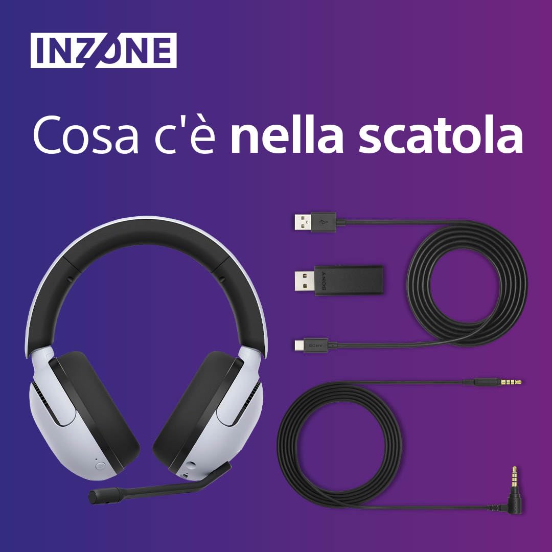 Sony INZONE H5 - Cuffie gaming wireless, Suono spaziale 360°, Batteria 28h, Microfono AI, Compatibili PC PS5, Bianco