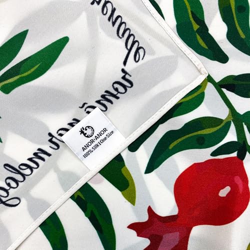 100% Silk Scarf with Pomegranate and Floral Garden Print Lightweight Summer Shawl Wrap for Women4