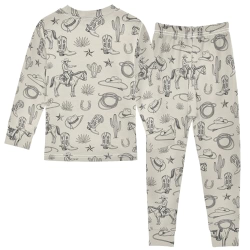 Pajama Sets Long Sleeve Western Boots Horse Hat Themed Soft Comfy Sleepwear 2 Piece PJS 3-8T3