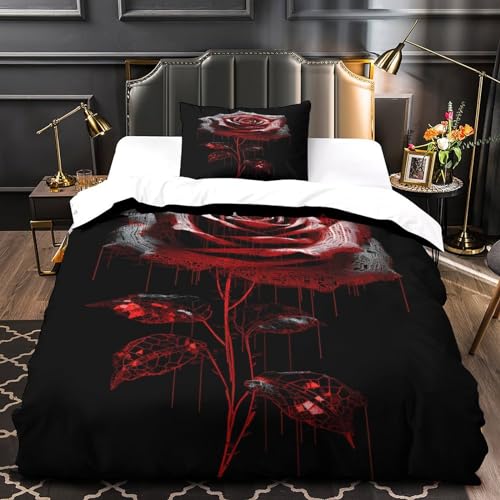 Parure de lit plantes microfibres 3D rouge housse de couette